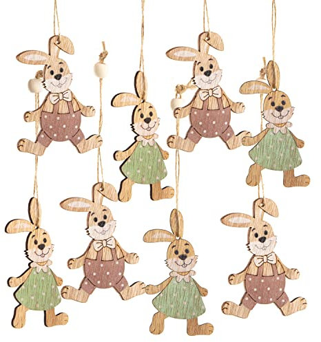 Logbuch-Verlag 12 Osterhasen Osteranhänger Hasen aus Holz 8 cm Ostern Deko Nostalgie Osterstrauch Osterdekoration