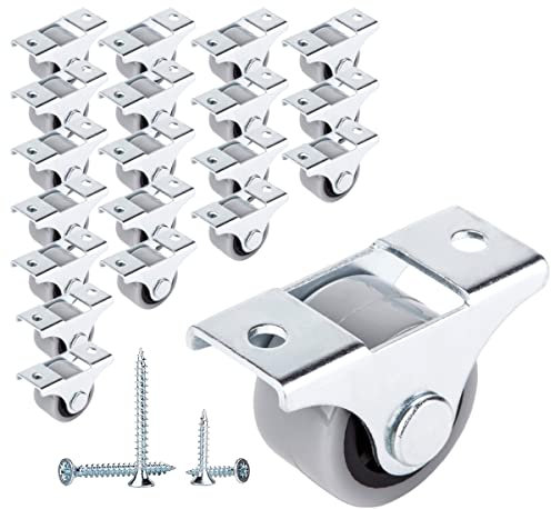 SKIR'CO (20 Stück) Kleine 25mm Möbelrollen Grau Kunststoffrollen Bockrollen Non-Swivel, One-Richtung, Schrauben enthalten (20)
