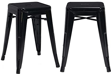 Duhome Metall Hocker 46cm Barhocker 2er Set, Sitzhöhe 46cm Tresenhocker, Stapelbar Eisen Bistrohocker im Industry Design, Schwarz