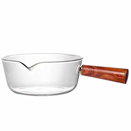 TAMUME Olla de Vidrio con Mango de Madera, Cacerola de Vidrio para Salsa o Lechera con Mango (600ml)