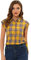Allegra K Manche Col roulé Pointe Bouton Chemise Carreaux Jaune M