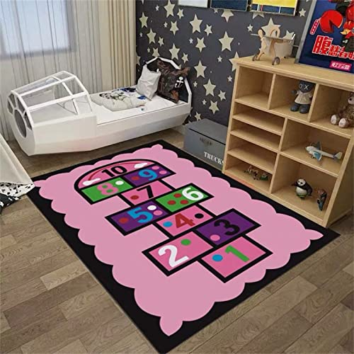 Kinderteppiche Flickenteppich Waschbar Anti-Rutsch Pink Kids Initiation Mat Multicolor Checkered Design Schlafzimmerzubehör Esszimmer Teppich 90X150CM