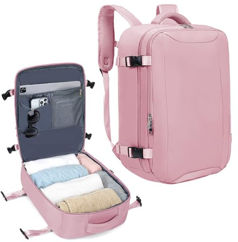 VMIKIV Bagaglio a Mano per Easyjet 45x36x20 Borse da Cabina 32L Zaino da Viaggio Aereo Donna Borsa da Viaggio Uomo Zaino Impermeabile per ITA Airways,Lavoro,Scuola,Casual,Trekking,Rosa