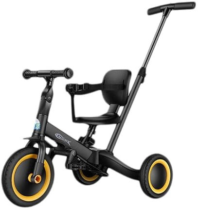 GASLIKE Kinder Dreirad ab 1 Jahr mit Schubstange, 3 in 1 Kinder Laufrad für Jungen Mädchen, Baby Fahrrad Kinderdreirad mit Flüsterleisen Gummireifen, Dreirad mit Stange ab 1 Jahre bis 5 Jahren,Schwarz