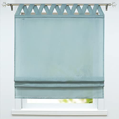 ESLIR Raffrollo mit Schlaufen Leinen Raffgardine Landhaus Schlaufenrollo Halbtransparent Küche Gardinen 1 Stück BxH 100x140cm Blaugrün