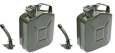 Aublinto 2pcs Jerrican à Essence,5L/10L/20L Bidon pour Carburant Essence Diesel Jerrican à Essence en MéTal Vert Portable MéTal Jerrican avec Bec Fixe pour Essence Huile Eau Alcool