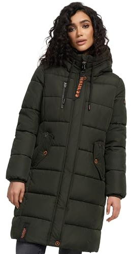 MARIKOO Damen Wintermantel Winterjacke mit Kapuze Steppmantel B941 [B941-Yuik-Dark-Olive-Gr.M]