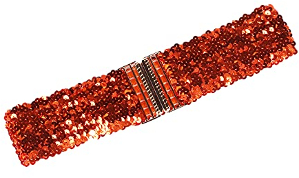 Wambere Taillengürtel Mit Pailetten für Damen,Glitzer Gürtel Vintage Glitzer-gürtel Stretch Mode Taille Damen,Paillettenbesatz Taille Band Gürtel Mode Taille Damen Gürtel,Elastischer Gürtel,Orange