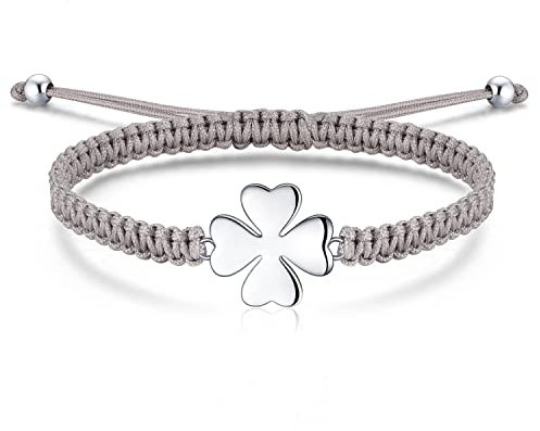Jrêveinfini Kleeblatt Armband Silber 925 Damen Mädchen, Kleeblatt Glücksbringer Prüfung Armband Mädchen Kinder, Personalisiert Stoff, Geschenke für Frauen Mädchen Kinder
