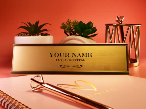Badgemaster Custom Personalised Engraved Gold Aluminium White Office Home Desk Name Plaque Decorated Silver Front Plate Bespoke Modern Gift Teacher Graduate Executive
