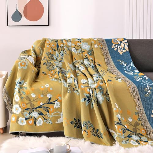 DECMAY Doppelseitige Überwürfe für Sofas, groß, Boho-Sofa-Tagesdecke, Überwurf, Decke mit Quasten, 100 % Baumwolle, Überwurf für Sofas, Bett und Sessel, Olivgrün, 150 x 200 cm