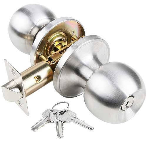 GSCHENGZHI GSCZ Door Knob with Key for Bedroom Door Locks with Keys, Stainless Steel Doorknob with Lock and Key, Ball Door Handle with Key Doorknob with Lock and Key