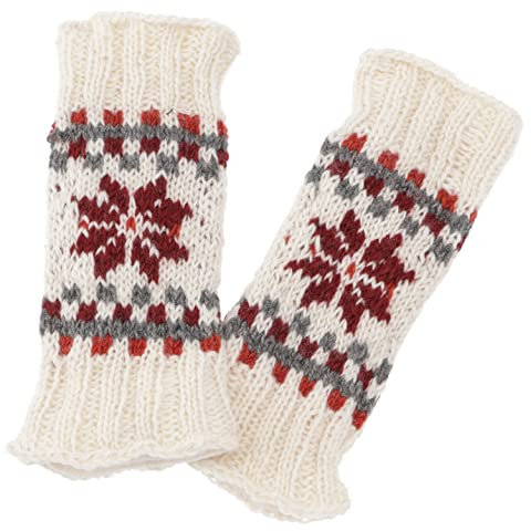 GURU SHOP Handgestrickte Wollstulpen aus Nepal, Gestrickte Beinstulpen aus Schurwolle - Wollweiß, Herren/Damen