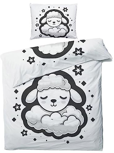 ZDABAOEC Cute Schaf Bettwäsche 140x200 Kinder Jungen Mädchen, Weiche Microfaser Kinderbettwäsche 2er Set - 1 Bettbezug + 1 Kissenbezug 70x90, mit Reißverschluss, Wende Motiv