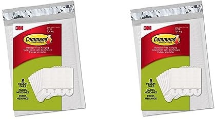 Command Mittelgroße Bilder-Montagestreifen, Bildaufhänger, Packung mit 8x2 Mittel, Weiß - Befestigung ohne Bohren (Packung mit 2)