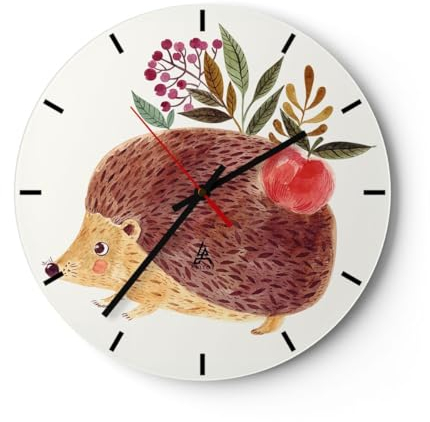 Modern Wanduhr Igel Für Kinder Kinderzimmer 30x30cm Rund Klein Wand Uhr Glas Analog Zimmeruhren Küche Büro Wohnzimmer Glasuhr Wall Clock Dekoration Design Wanddekoration Küchenuhr C3AR30x30-5220