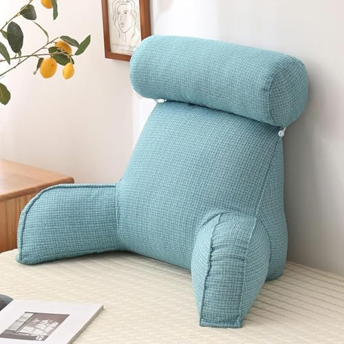 Reading Cushion with Armrests, Back Cushion for Sofa, Book Cushion for Bed, with Removable Neck Roll, Seat Support Cushion for Relaxing, Playing, Reading, Watching TV (Color : Sky Blue, Size : 75x40