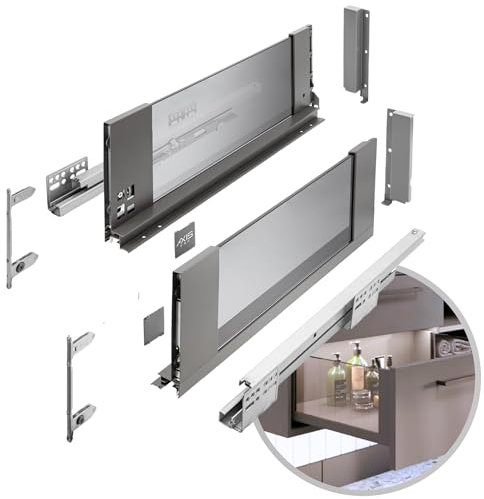 GTV - Schubladensystem AXIS PRO | Schublade mit Glasseiten | Schubkasten | Schubkastensystem | Höhe: 167 mm Länge: 400 mm | Anthrazit mit Rauchglas