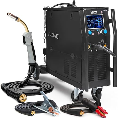 Spartus EasyMIG 325 - Soldador Inverter Profesional 300A - Sinergia Total - MIG/MAG, MMA, TIG-LIFT - Regulación de Inductividad - 2T/4T, Euroconector, Chasis Rodante