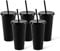 Reusable Glitter Cups with Lids and Straws Plastic Tumblers Travel Mugs for Adults to Drink Water Coffee Smoothie Beverages at Parties-710ml Pack of 5 Black