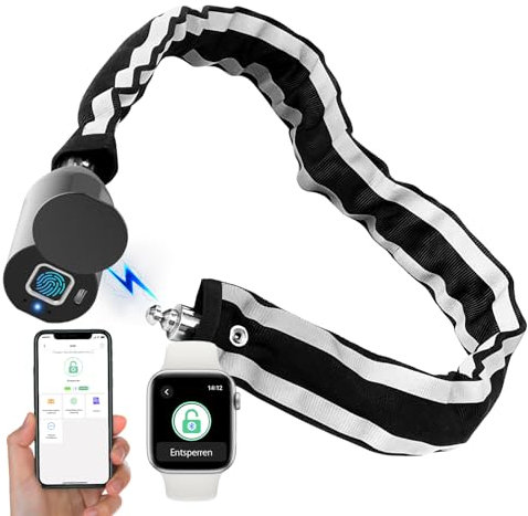 Eseesmart Fingerabdruck Kettenschloss Fahrradschloss Fingerabdruck mit Telefon-App 100CM Länge, Wasserdicht Schlüsselloses Fahrradschloss