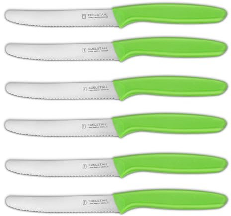 targzier Frühstücksmesser 6 Stück,Brötchenmesser mit Wellenschliff,Scharfes Küchenmesser,Rostfreie Stahl Messerset,Grün Tomatenmesser,Buttermesser,Obstmesser,Tafelmesser,Spülmaschinenfest