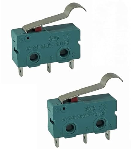 2 Stück, Mikrotaster 3 Pins 250V 5A, 2 Stellungen EIN/EIN Endschalter mit halbrundem Hebel Arm, Wechselschalter, Berührungsempfindliche Mikroschalter, für Mechanik, Elektronische Geräte, Automaten