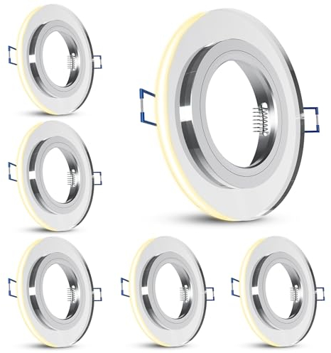 SSC-LUXon YAPU 6er Pack Glas Einbaustrahler mit LED Ring in rund silber spiegelnd - Einbauleuchte für GU10 / Module inkl. Fassung
