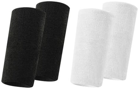 2 Paar Sport-Armbänder, 15,2 cm, elastisch, athletisch, feuchtigkeitsableitend, schweißabsorbierende Armbänder für Tennis, Badminton, Basketball