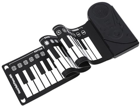 49 Keys Rolling Piano Keyboard, 16 Tones Speaker Foldable Piano Multifunctional 49 Keys Folding Electronic Keyboard for Beginners with Rhythms (Black)