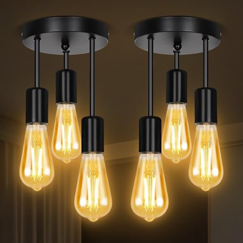 SERBASIC Ceiling Lights Fittings 3 Way Ceiling Light with E27 Base, Black Kitchen/Dining Room/Bedroom Hallway Lights 2Pack, No Bulb