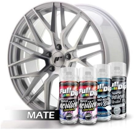 AutoFullCar - Pack Llantas - Full Colors By Full Dip - PINTURA ACRÍLICA PERMANENTE - Formato Spray 400 ml/u. - Contiene Aparejo, Pintura y Barniz Acabado Brillo o Mate (ALUMINIO METALIZADO MATE)
