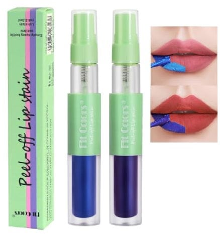 2 Colors Peel Off Lip Liner Stain, Blue Peel Reveal Liquid Lipstick with spray, Peel Off Mask Tint, Waterproof Long-Lasting Tear-off Lip Gloss, Womens Girl Makeup Beauty Set Blue Lip Tint