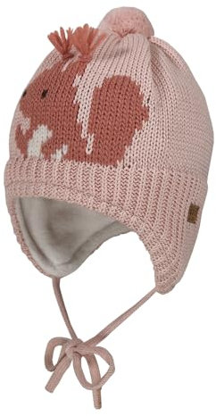 maximo Mini Girl-Mütze, ausgenäht Intarsie Eichhörnchen, Pompon, Futter Made in Germany