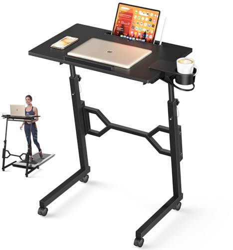 Enayplon Small Standing Desk with Wheels, Portable Treadmill Desk, Rolling Desk Adjustable Height for Laptop, Mobile Standing Table for Walking Pad, Bedside Table