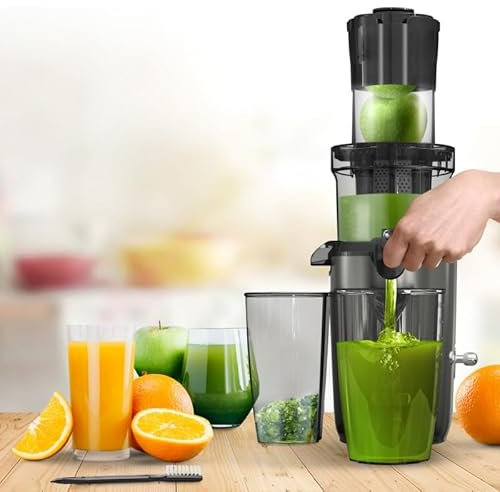 Kitchencook Elixir II Grey – Extracteur à Jus Électrique – Technologie d’Extraction à Froid – Bec Extra Large – Fonction Reverse – Silencieux – 800ml – Design Compact Gris