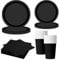 MORAINJAY Set di 68 Pezzi di Stoviglie Nero per Feste, Piatti di Carta, Bicchieri, Tovaglioli, Stoviglie per Compleanni, Matrimoni, Baby Shower, Lauree, Anniversari, Set per 16 Ospiti