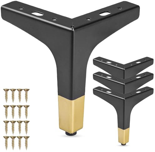 La Vane 5 inch Metal Furniture Legs, Set of 4 Modern Iron Diamond Triangle Furniture Feet DIY Replacement Black Gold for Cabinet Cupboard Sofa Couch Chair Ottoman