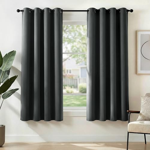 Deconovo Noise Reducing Bedroom Blackout Curtains Eyelet, Energy Saving Thick Curtains & Drapes, Super Soft Room Darkening, W55 x L63, Dark Grey, 2 Panels