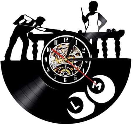 LOVIVER Wanduhr aus Vinyl-Schallplatten, Wanduhr zum Aufhängen, Vinyl-Wanduhr mit Billard-Motiv, Vintage-Stil für das Wohnzimmer