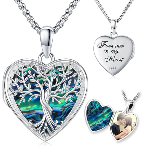 Odinstone Medaillon zum öffnen für bilder Baum des Lebens Medaillon Halskette Damen 925 Sterling Silber Anhänger Foto Medaillon für Frauen Geschenke für Frauen Mama