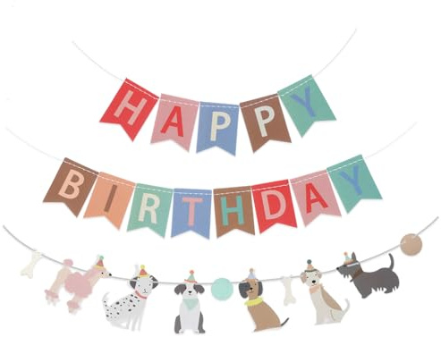 AOZUO Happy Birthday Banner Set, Banner mit Hundemotiv, Stil A | Hund Thematisch, Happy Birthday Hintergrund, Farbenfrohe Dekoration, Partyzubehör für Kinder, Babys und Hunde