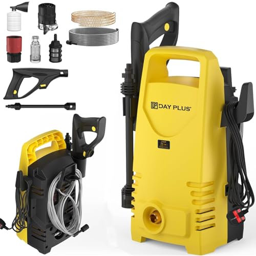 1500W Powerful Car Pressure Washer, 55 Bar(5.5MPA/797.5PSI), Flow Rate: 300 l/h, Electric Car Jet with 3-in-1 Adjustable Nozzle, Lightweight & Portable, Wash High-Pressure Gun, Dirt Blaster, Yellow