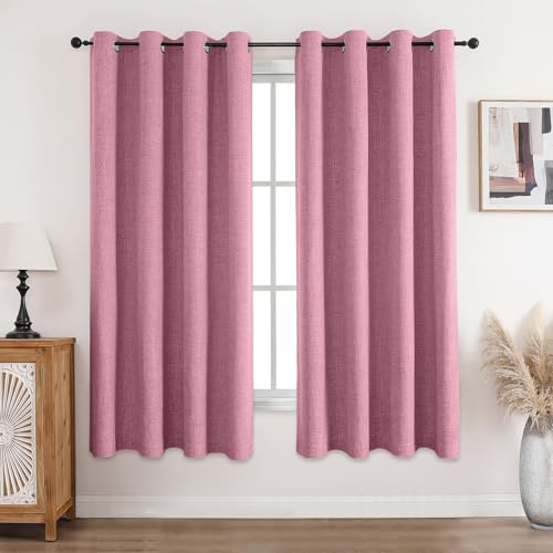 CUCRAF Vorhang 100% Blickdicht Leinen Gardinen mit Ösen Verdunklungsvorhänge Gardinen Rosa H175 x B140 cm 2er Set, Thermovorhang Kälteschutz Schallschutz Vorhang für Wohnzimmer Schlafzimmer