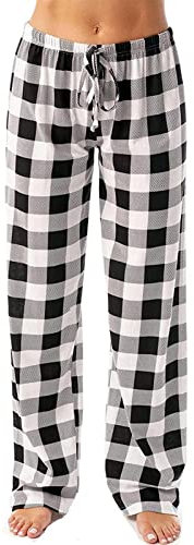 2025 Pantalon de loisirs pour femme, pantalon de pyjama imprimé à carreaux, pantalon élastique en corde pour femme, Noir , S