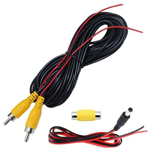Hoembpn 10M Cavo di Prolunga per Telecamera Posteriore Auto Doppio Cavo Video RCA Schermato, con Accoppiamento RCA Femmina-Femmina, Cavi Alimentazione DC e Trigger Wire, per Telecamera Retromarcia