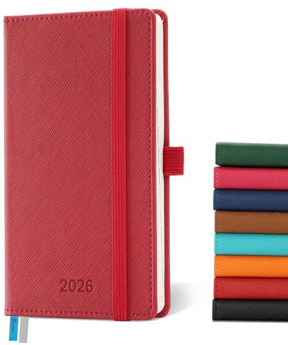 IN-LUXPRO Kalender 2026: Taschenkalender A6 Klein 16,4x9,6cm Buchkalender Terminplaner 2026 Wochenplaner Notizbuch,12-Monate(Jan.- Dez.) mit 100GSM Papier & Stiftschlaufe PU-Leder Rot