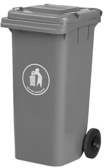 Outdoor Wheelie Bin Trash Can Large 100L & 120L EN840 Certified Rubbish Waste Dustbin with Lid, Rubber Wheels, and Steel Axle – Durable for Home Workplace and Commercial Use (Grey, 120L)