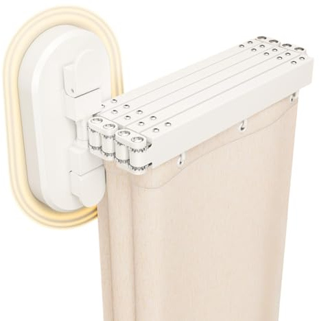 Generisch Duschvorhangstange In L/U-Form, Faltbare Eckvorhangstangen, Ohne Bohren Duschvorhangstange Mit Duschvorhang Für Badewanne/Badezimmer(Apricot,68cm)