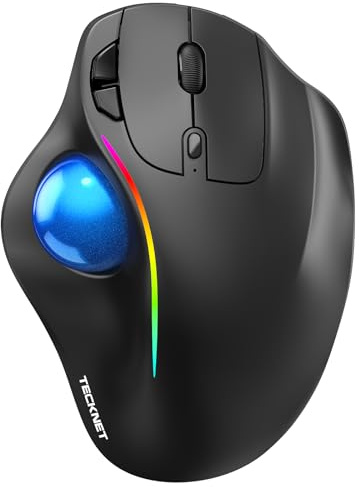 TECKNET Mouse trackball wireless, design ergonomico, con Bluetooth e ricevitore crittografato, 6 tasti, connessione a 3 dispositivi, illuminazione RGB, compatibile con PC/Mac